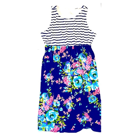 BELLAMIE plus • Navy Floral Stripe • DRESS - Picture 1 of 5